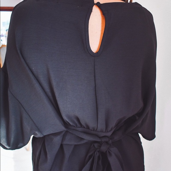 WAIST TIE BLOUSE-BLACK - Picture 8 of 9